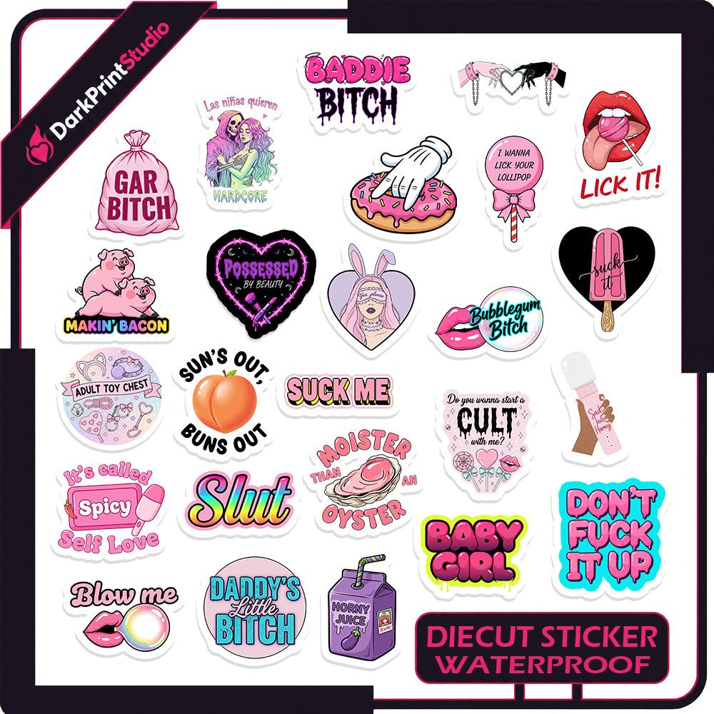 25PCS Slut Stickers – Smut Slut Decals, Sassy NSFW Waterproof Die-Cut Decal Pack - DarkPrintStudio™