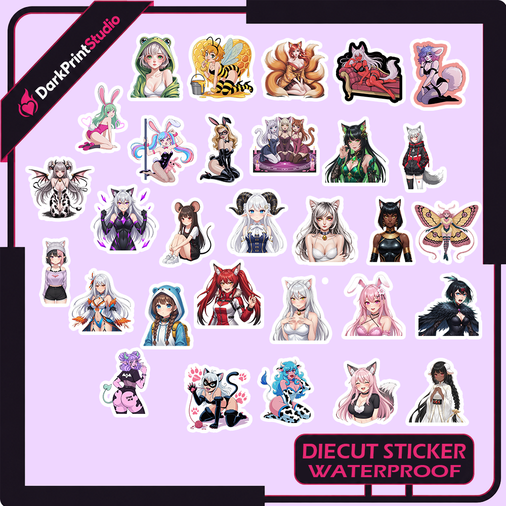 30PCS Sexy Animal Girl Stickers, Anime Fantasy Cat Fox Bunny Girl Waterproof Vinyl Stickers