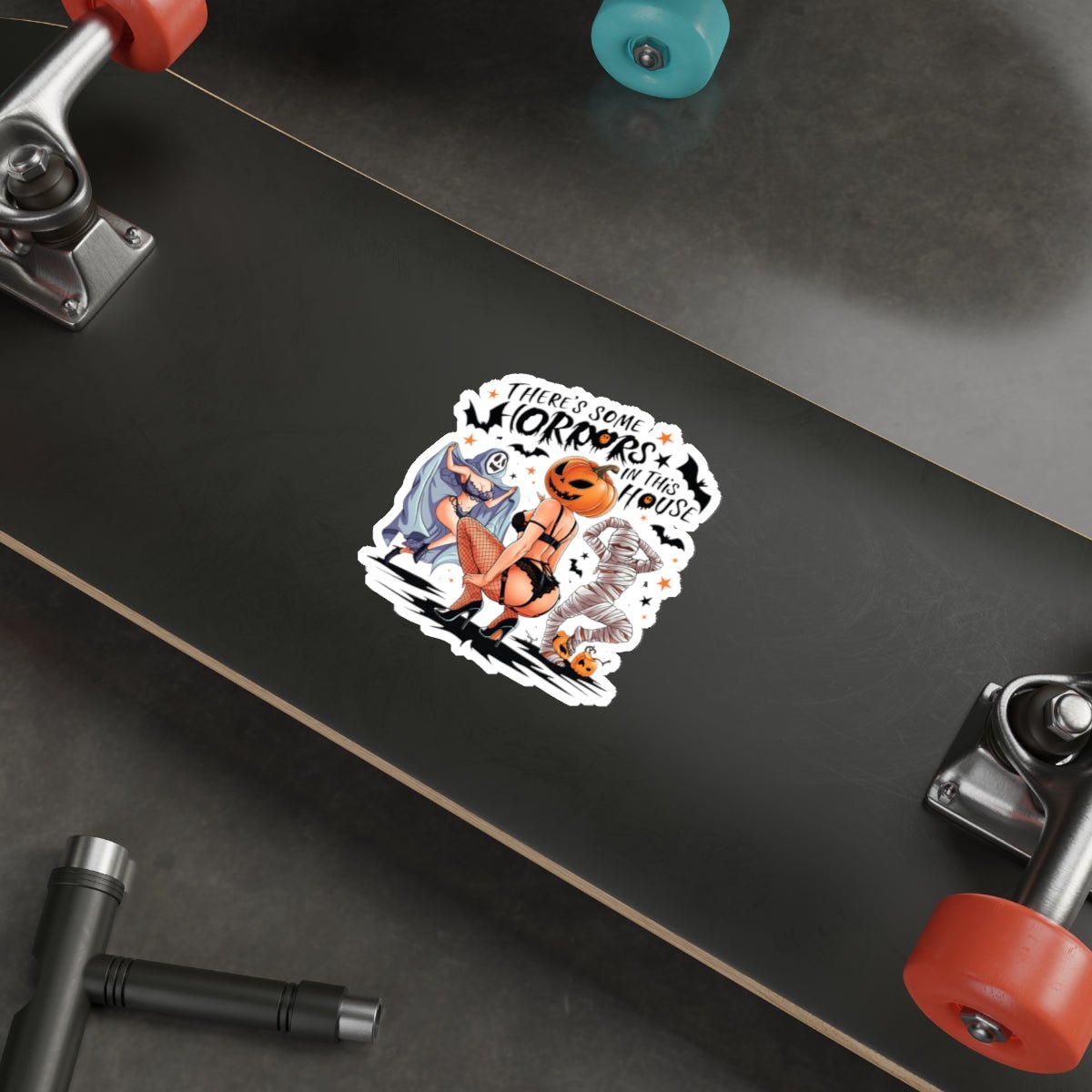 Halloween Pin-Up Die-Cut Sticker — "There's Some Horrors in This House" - DarkPrintStudio™