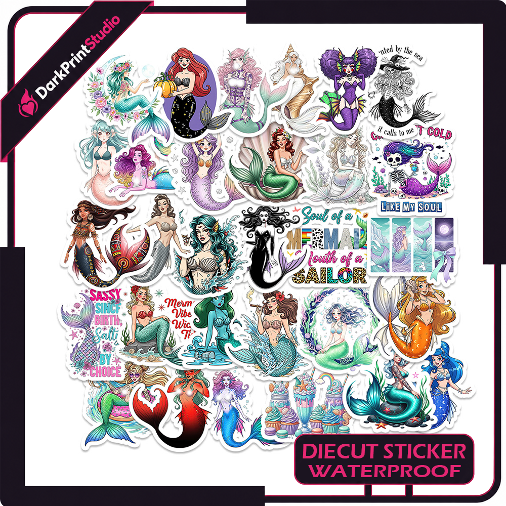 30PCS Sexy Mermaid Girl Stickers, Fantasy Mermaid Waterproof Vinyl Stickers, Ocean Aesthetic Decals