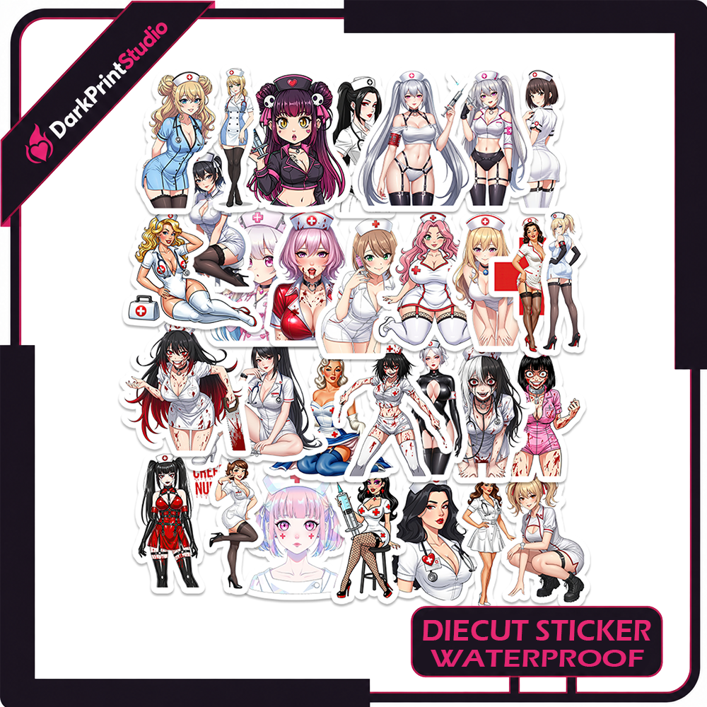 30PCS Sexy Nurse Stickers, Anime Nurse Girl Waterproof Vinyl Stickers, Medical Aesthetic Decals