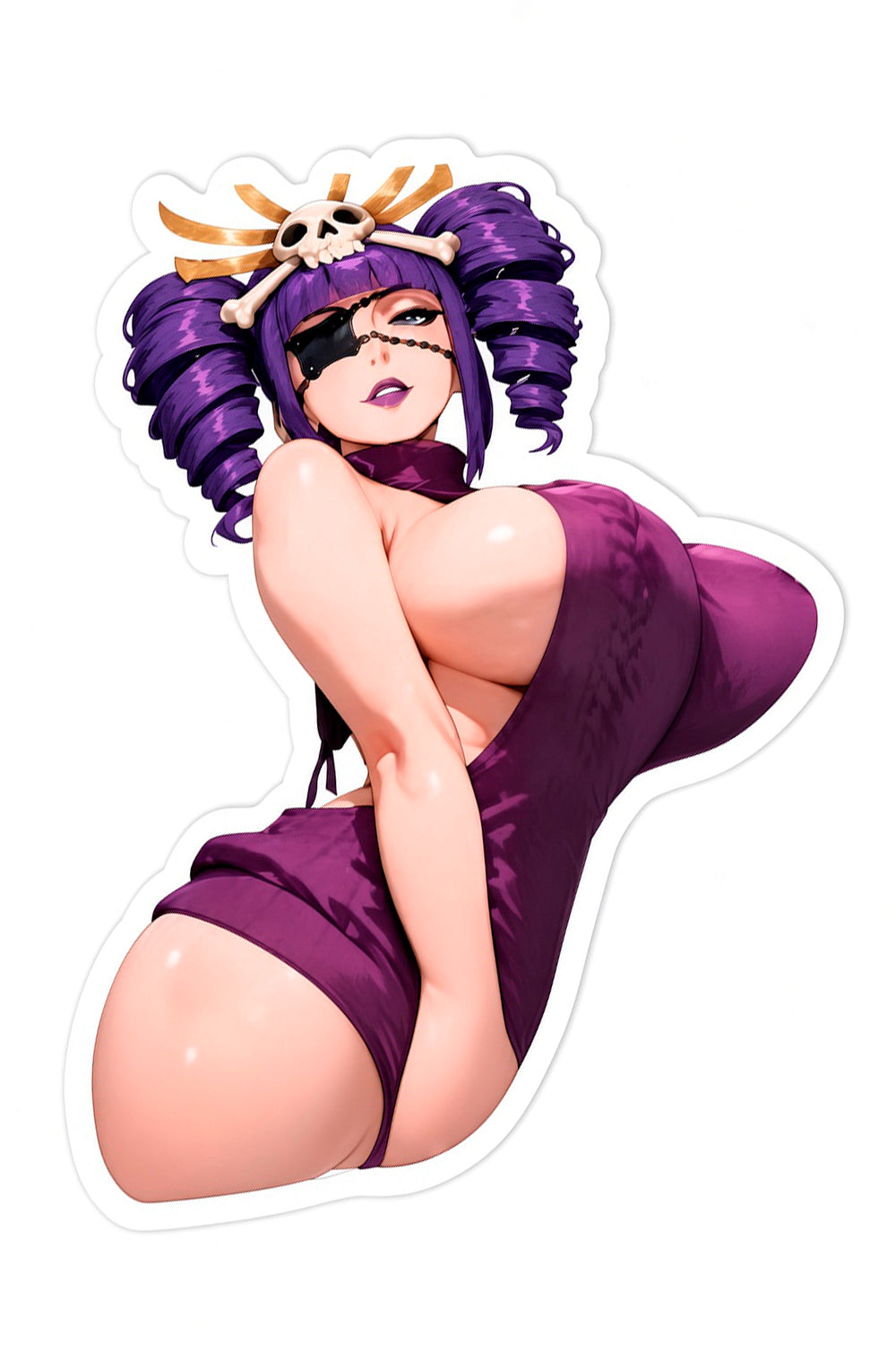 Sexy Skull Pirate Anime Waifu Sticker Pack - Purple Hair Girl Laptop Decals