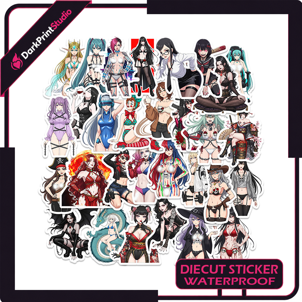 30PCS Sexy Anime Girl Stickers, Gothic Fantasy Anime Vinyl Stickers, Waterproof Die Cut Decals