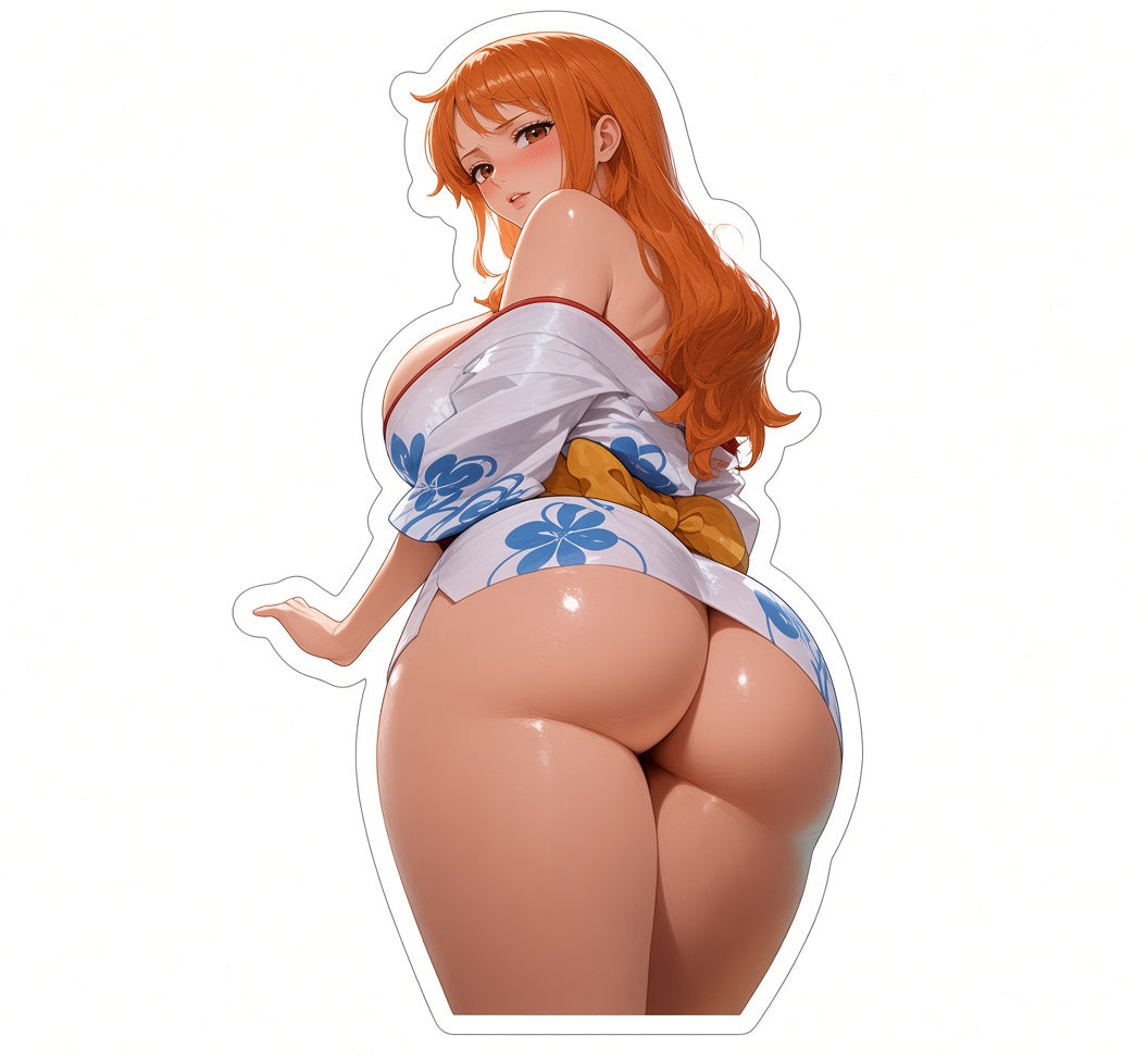 3pcs Sexy Nami One Piece Anime Stickers - Wano Kimono Orange Hair Waifu Vinyl Decal