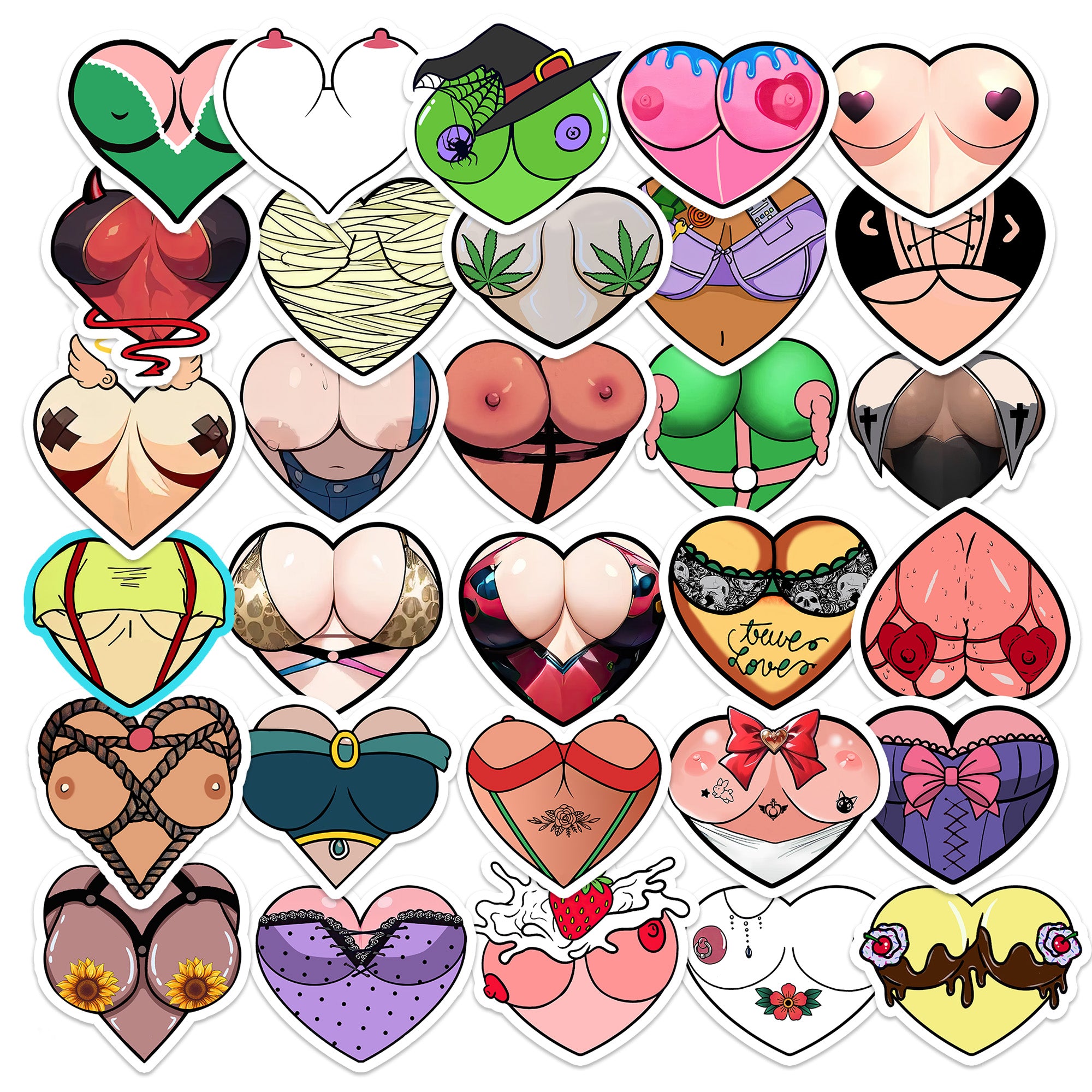 30PCS Boob Heart Stickers Pack, Funny Sexy Vinyl Decals, Big Tits Stickers