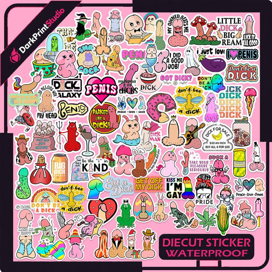 100PCS Penis Stickers – Funny Dick Stickers, Cute Penis Decals, Adult Humor NSFW Sticker Pack, Kawaii Dick Stickers, Funny Waterproof Die-Cut Stickers for Laptop, Tumbler, Water Bottle, Phone Case & Notebook - DarkPrintStudio™