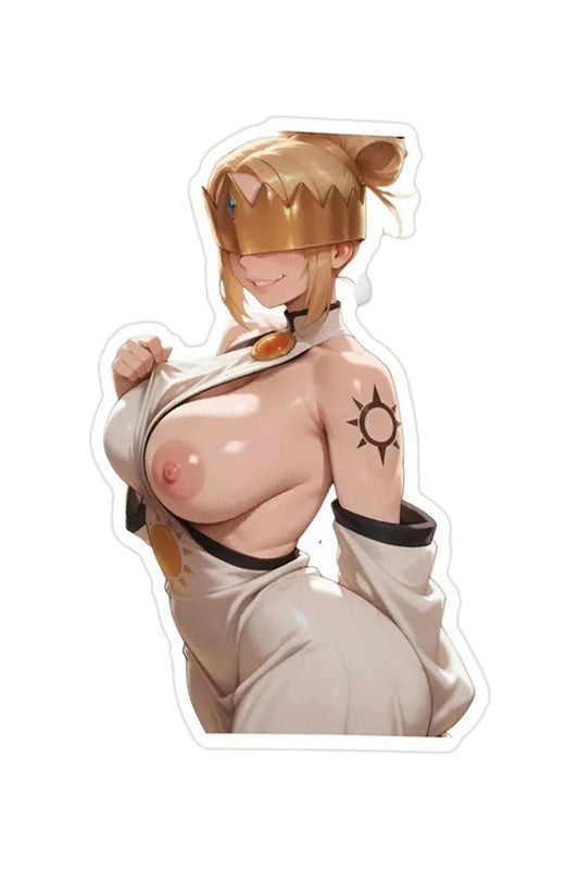 3pcs Sexy Blindfolded Queen Anime Stickers - Gold Crown Blonde Waifu Vinyl Decal