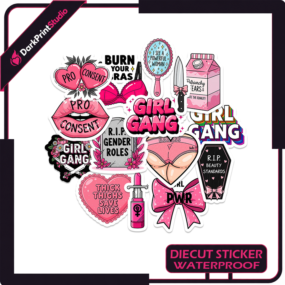 15PCS Girl Gang Stickers – Feminist Stickers, Women Empowerment Sticker Pack, Waterproof Vinyl Decals