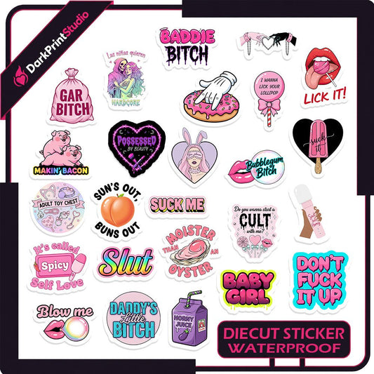 25PCS Slut Stickers – Smut Slut Decals, Sassy NSFW Waterproof Die-Cut Decal Pack - DarkPrintStudio™