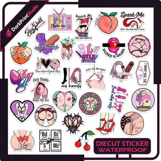 30PCS BDSM Stickers Pack – Kink-Inspired Decals, Bondage Girl Stickers, Vibrator Dildo Sex Toys Decal - DarkPrintStudio™