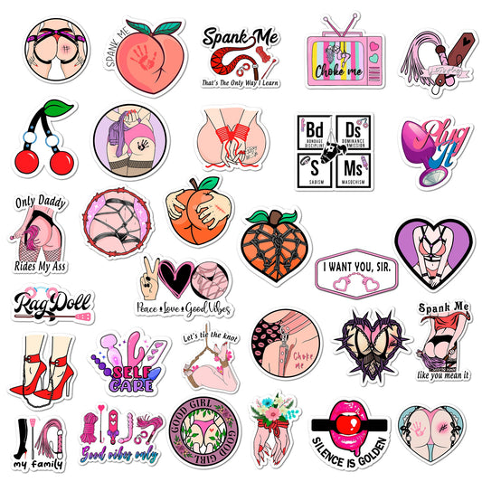 30PCS BDSM Stickers Pack – Kink-Inspired Decals, Bondage Girl Stickers, Vibrator Dildo Sex Toys Decal - DarkPrintStudio™