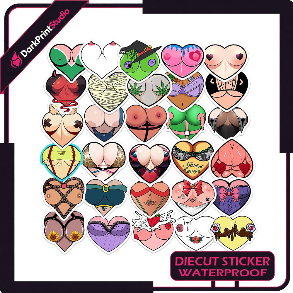 30PCS Boob Heart Stickers Pack, Funny Sexy Vinyl Decals, Big Tits Stickers - DarkPrintStudio™