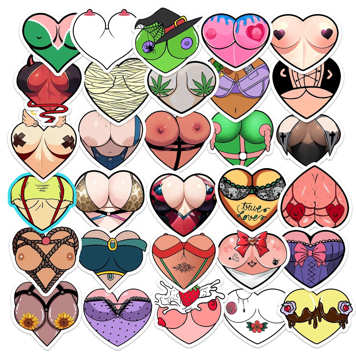 30PCS Boob Heart Stickers Pack, Funny Sexy Vinyl Decals, Big Tits Stickers - DarkPrintStudio™