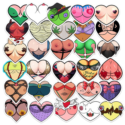 30PCS Boob Heart Stickers Pack, Funny Sexy Vinyl Decals, Big Tits Stickers - DarkPrintStudio™
