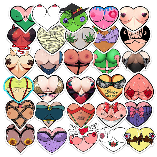 30PCS Boob Heart Stickers Pack, Funny Sexy Vinyl Decals, Big Tits Stickers - DarkPrintStudio™