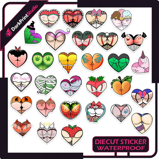 30PCS Booty Stickers – Funny Butt Stickers, Cute Butt Decals, Sexy Booty Stickers, Adult Humor NSFW Sticker Pack, Kawaii Butt Waterproof Die-Cut Stickers for Laptop, Tumbler, Water Bottle & Phone Case - DarkPrintStudio™