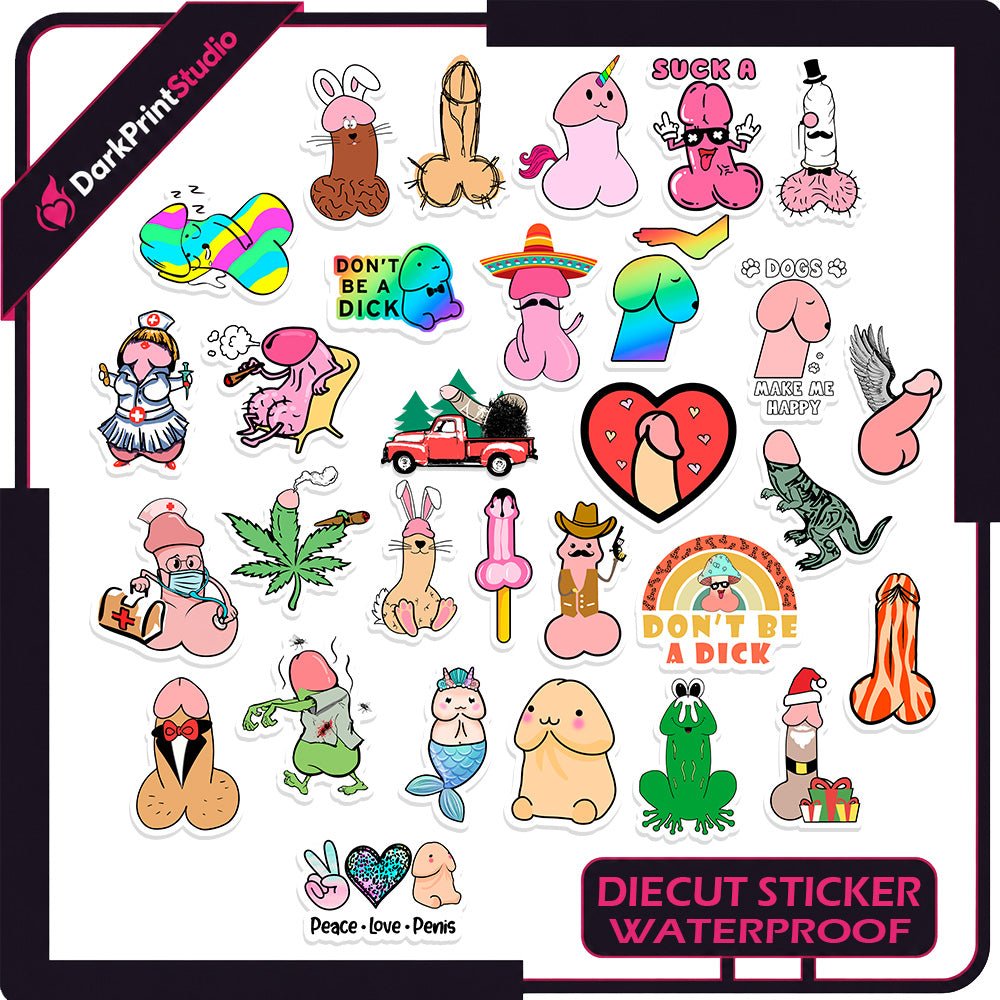 30PCS Dick Stickers – Funny Penis Stickers, Cute Dick Decals, Adult Humor NSFW Stickers, Kawaii Penis Sticker Pack, Sexy Funny Waterproof Die-Cut Stickers for Laptop, Tumbler, Water Bottle, Phone Case, Notebook - DarkPrintStudio™