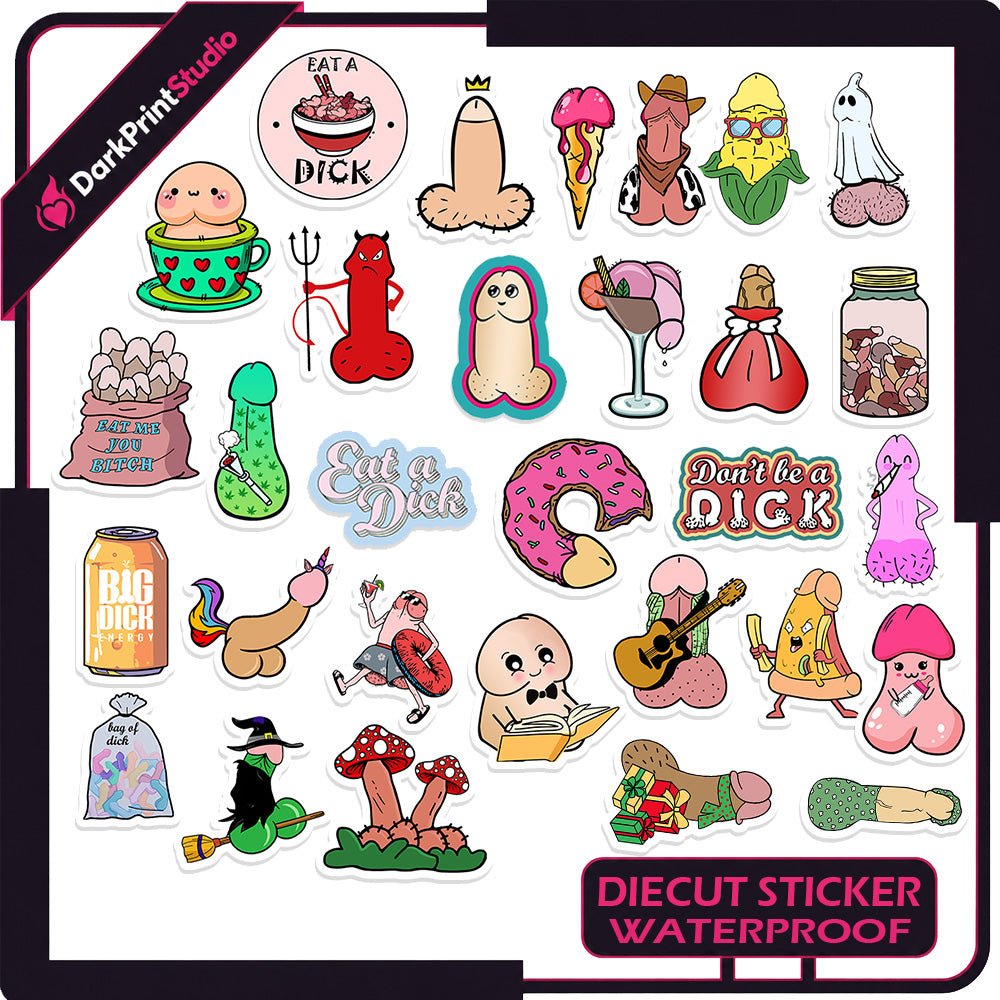 30PCS Dick Stickers Pack – Penis Cartoon Vinyl Decals, Pussy Sticker Funny - DarkPrintStudio™
