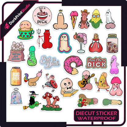 30PCS Dick Stickers Pack – Penis Cartoon Vinyl Decals, Pussy Sticker Funny - DarkPrintStudio™