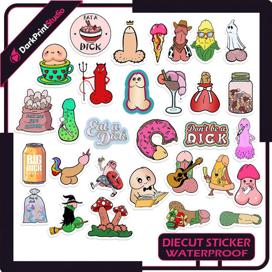 30PCS Dick Stickers Pack – Penis Cartoon Vinyl Decals, Pussy Sticker Funny - DarkPrintStudio™