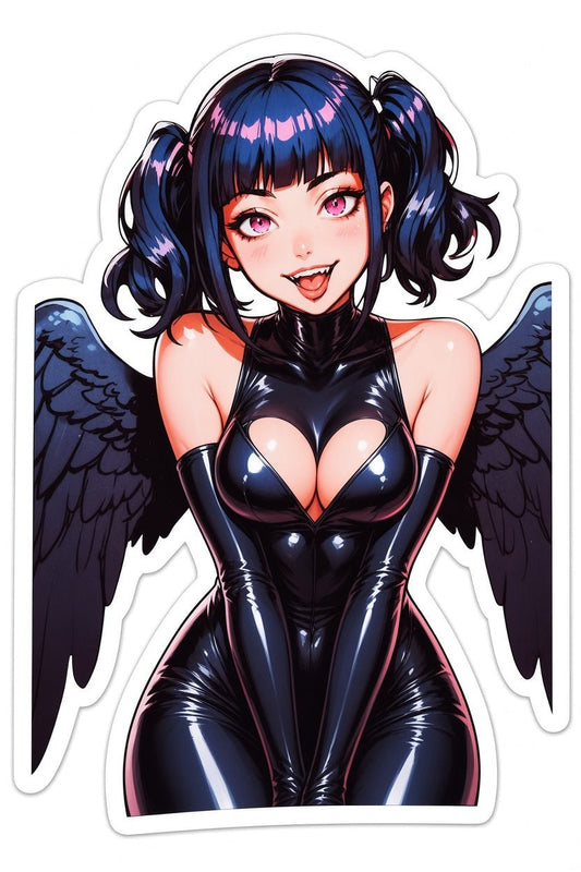 3pcs Sexy Dark Angel Anime Girl Stickers - Black Wings Pigtails Waifu Vinyl Decal - DarkPrintStudio™
