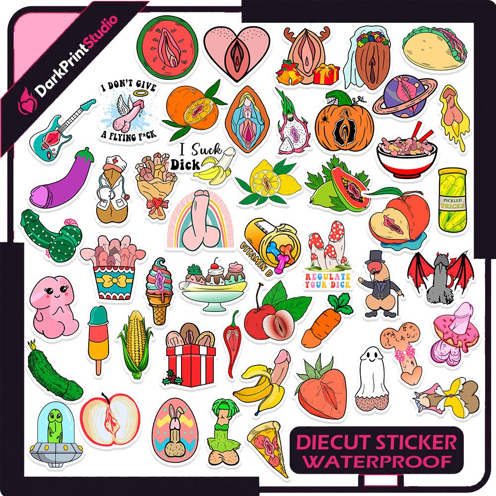 50PCS Funny Dick & Vulva Stickers Pack, Sexy NSFW Decals, Pussy Stickers, Dirty Decals - DarkPrintStudio™