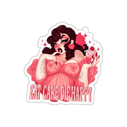 3pcs Eat Cake Die Happy Sticker, Gothic Pin Up Vinyl Decal, Retro Tattoo Girl Cupcake Cherry, Pink Aesthetic Waterproof Laptop Sticker
