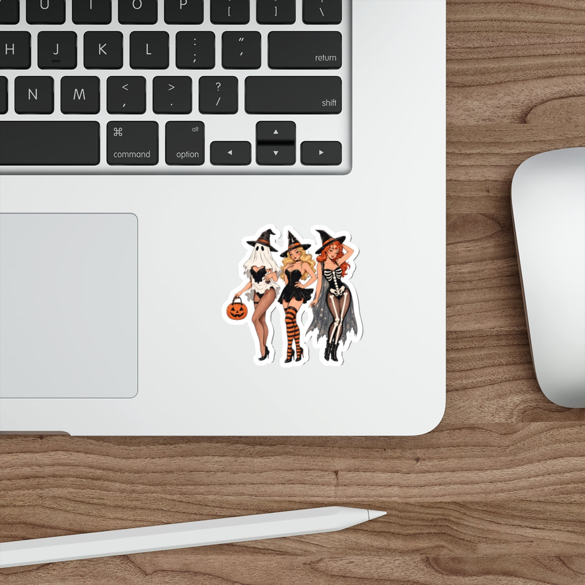 3pcs Sexy Halloween Witch Stickers, Spooky Pin Up Girls Vinyl Decals, Ghost Witch Skeleton Costume Stickers, Cute Gothic Halloween Waterproof Laptop Sticker Pack