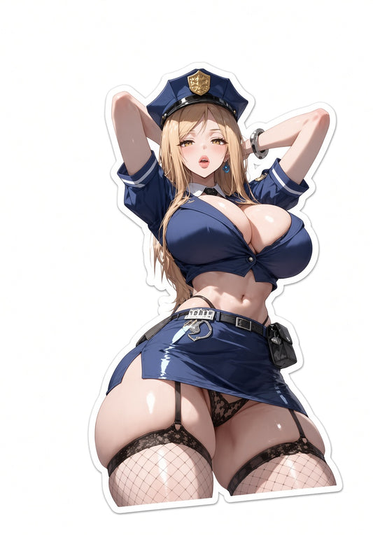 3pcs Sexy Police Anime Girl Vinyl Stickers - Hot Marin Waifu Laptop & Bottle Decals