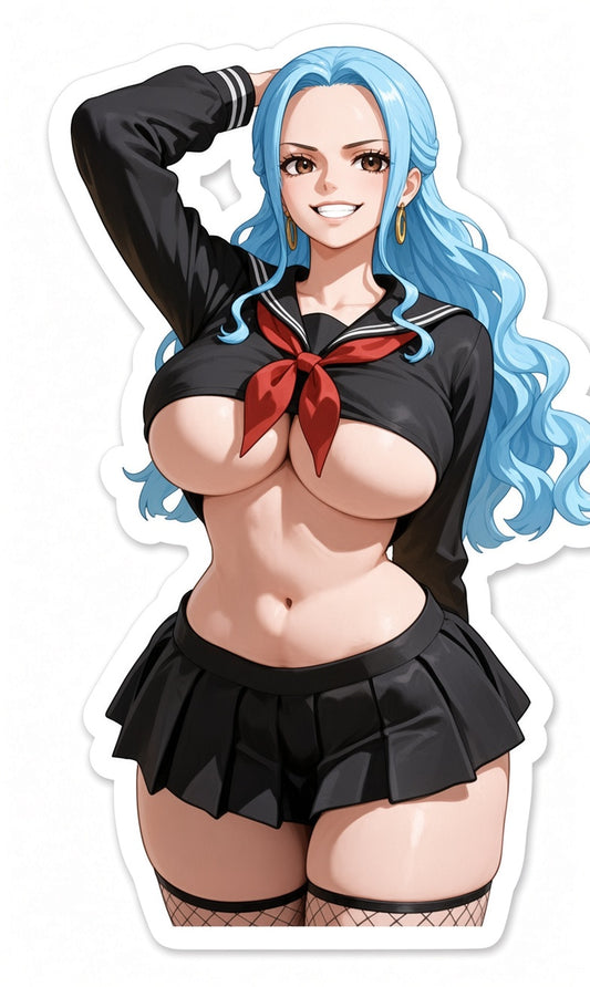 3pcs Sexy Vivi One Piece Anime Stickers - Blue Hair Sailor Schoolgirl Waifu Vinyl Decal