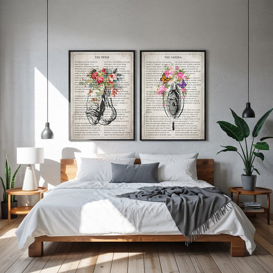 Vintage Penis & Vagina Medical Art Print, Floral Anatomy Wall Decor, Unframed, Botanical Anatomy Poster A4