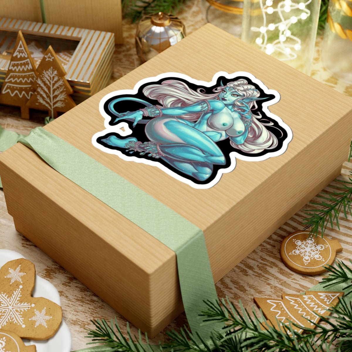 Alien Girl Sexy Pinup Kiss-Cut Sticker — Pinup Demon Girl Laptop Decal - DarkPrintStudio™