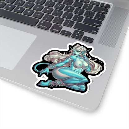 Alien Girl Sexy Pinup Kiss-Cut Sticker — Pinup Demon Girl Laptop Decal - DarkPrintStudio™