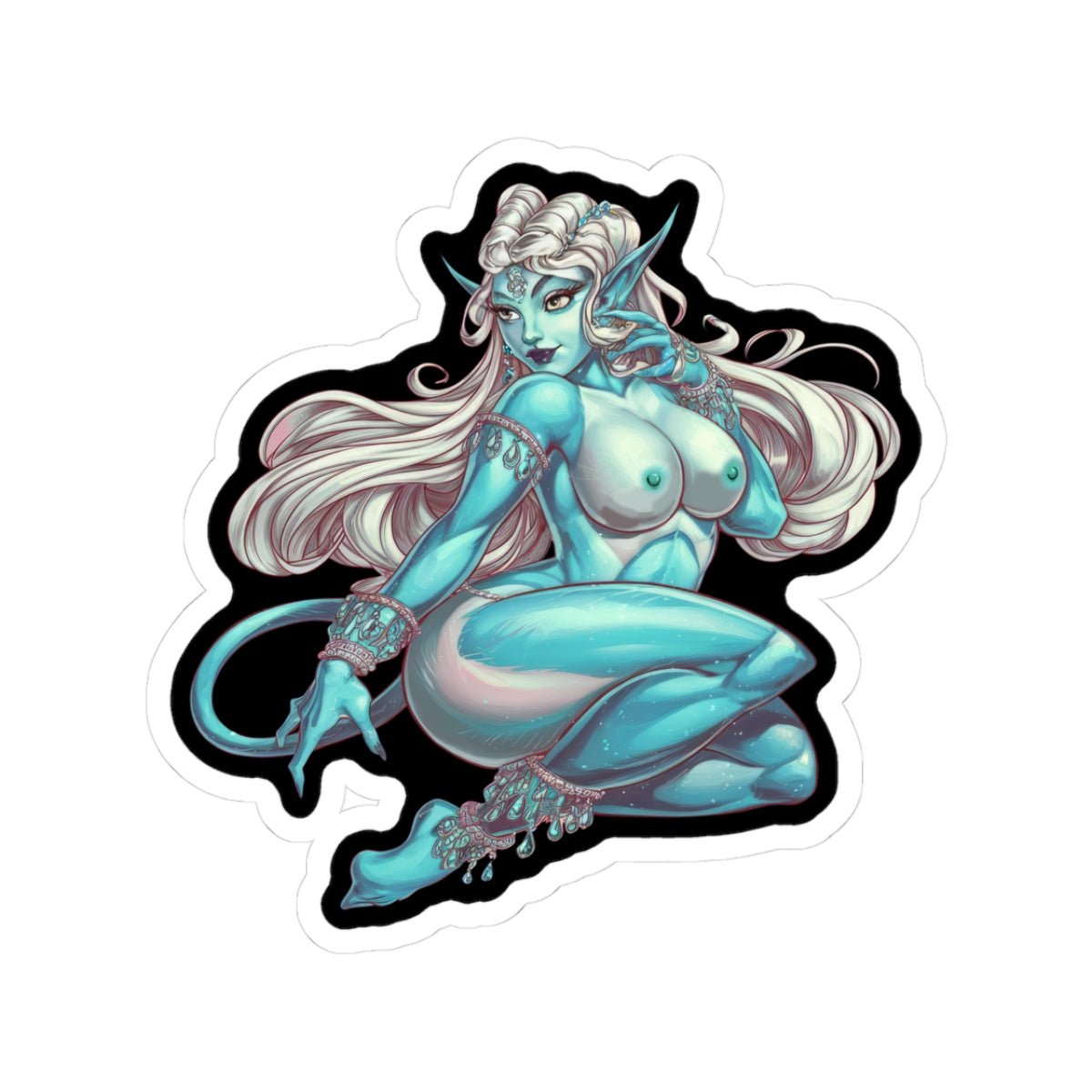 Alien Girl Sexy Pinup Kiss-Cut Sticker — Pinup Demon Girl Laptop Decal - DarkPrintStudio™