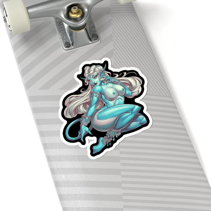 Alien Girl Sexy Pinup Kiss-Cut Sticker — Pinup Demon Girl Laptop Decal - DarkPrintStudio™
