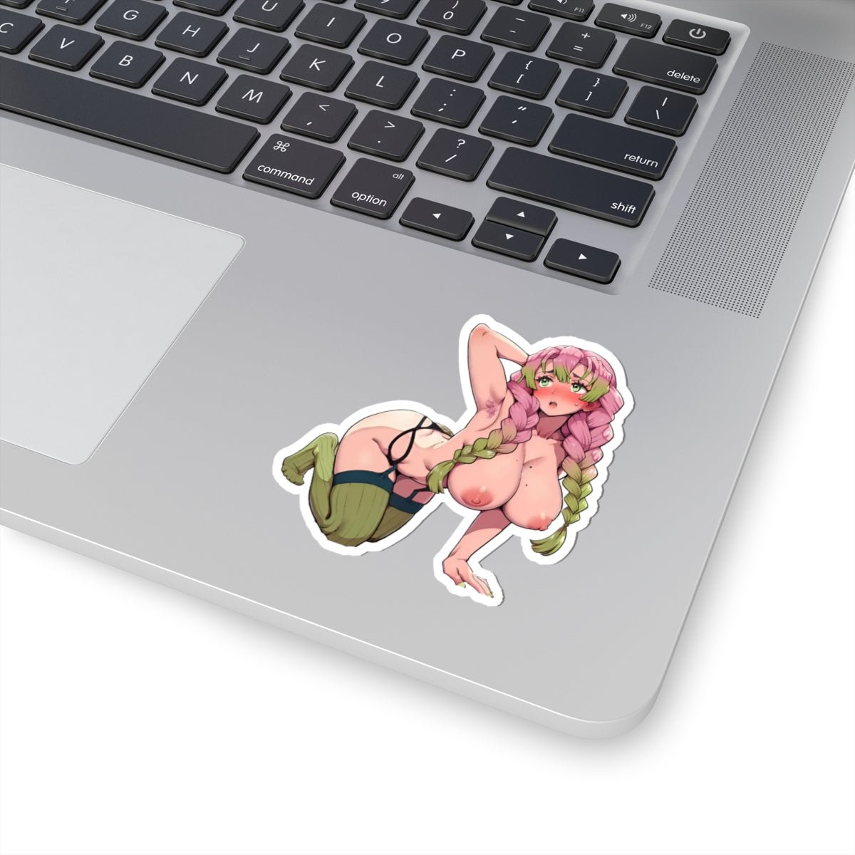 Anime Ecchi Kiss-Cut Sticker — Pink Braids & Thigh-Highs - DarkPrintStudio™