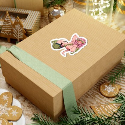Anime Ecchi Kiss-Cut Sticker — Pink Braids & Thigh-Highs - DarkPrintStudio™