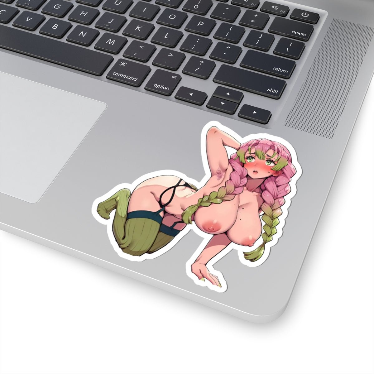 Anime Ecchi Kiss-Cut Sticker — Pink Braids & Thigh-Highs - DarkPrintStudio™