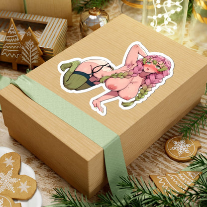 Anime Ecchi Kiss-Cut Sticker — Pink Braids & Thigh-Highs - DarkPrintStudio™