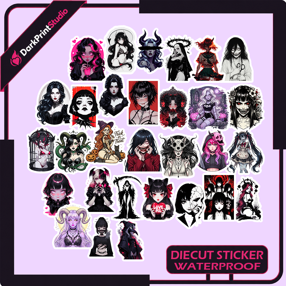 30PCS Anime Horror Girl Stickers – Gothic Girl Stickers, Dark Anime Sticker Pack, Waterproof Vinyl Decals