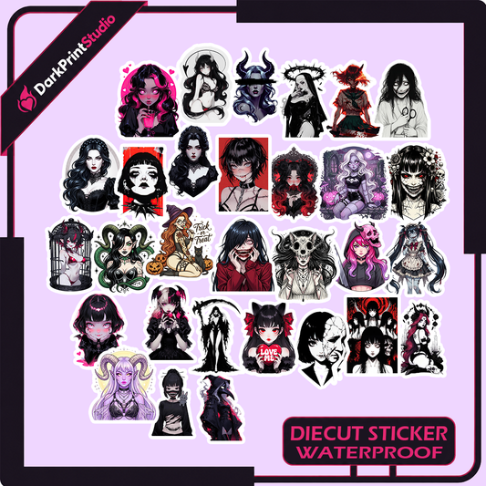 30PCS Anime Horror Girl Stickers – Gothic Girl Stickers, Dark Anime Sticker Pack, Waterproof Vinyl Decals