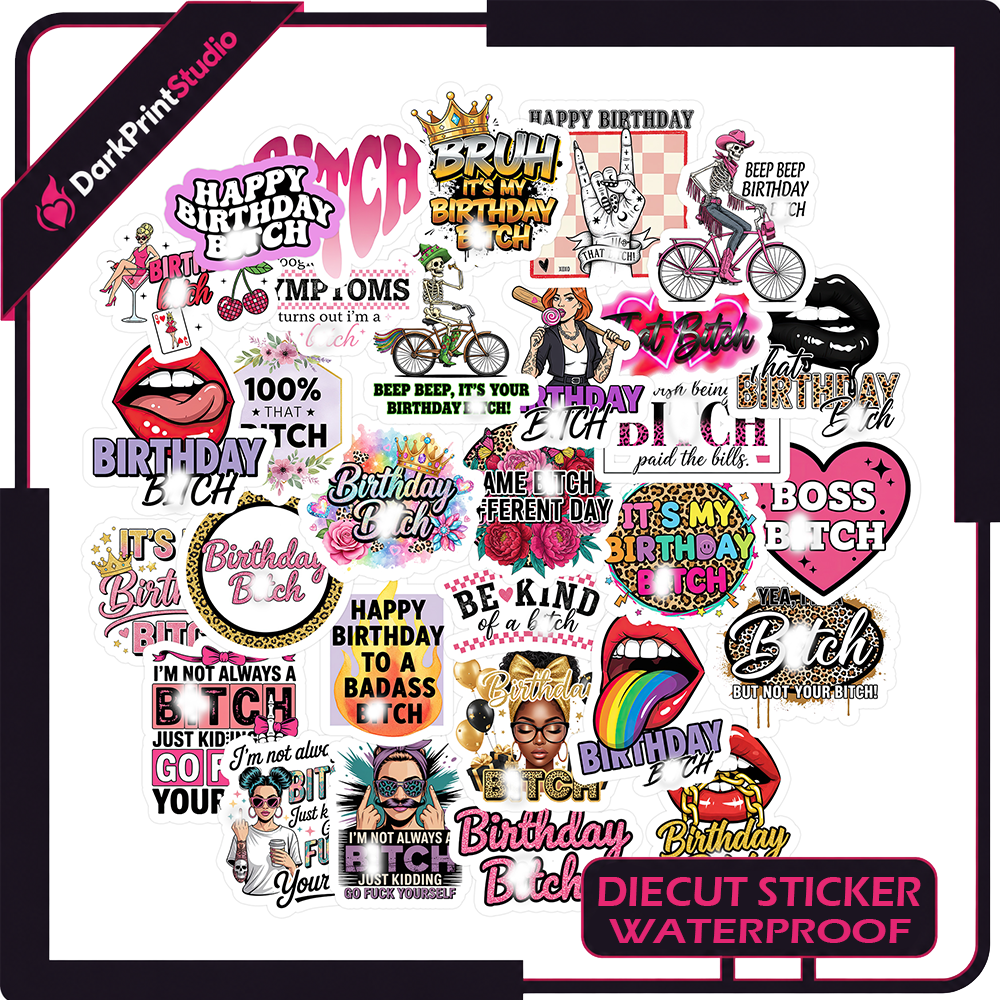 30PCS Birthday Bitch Stickers – Funny Birthday Stickers, Sassy Birthday Sticker Pack, Waterproof Vinyl Decals