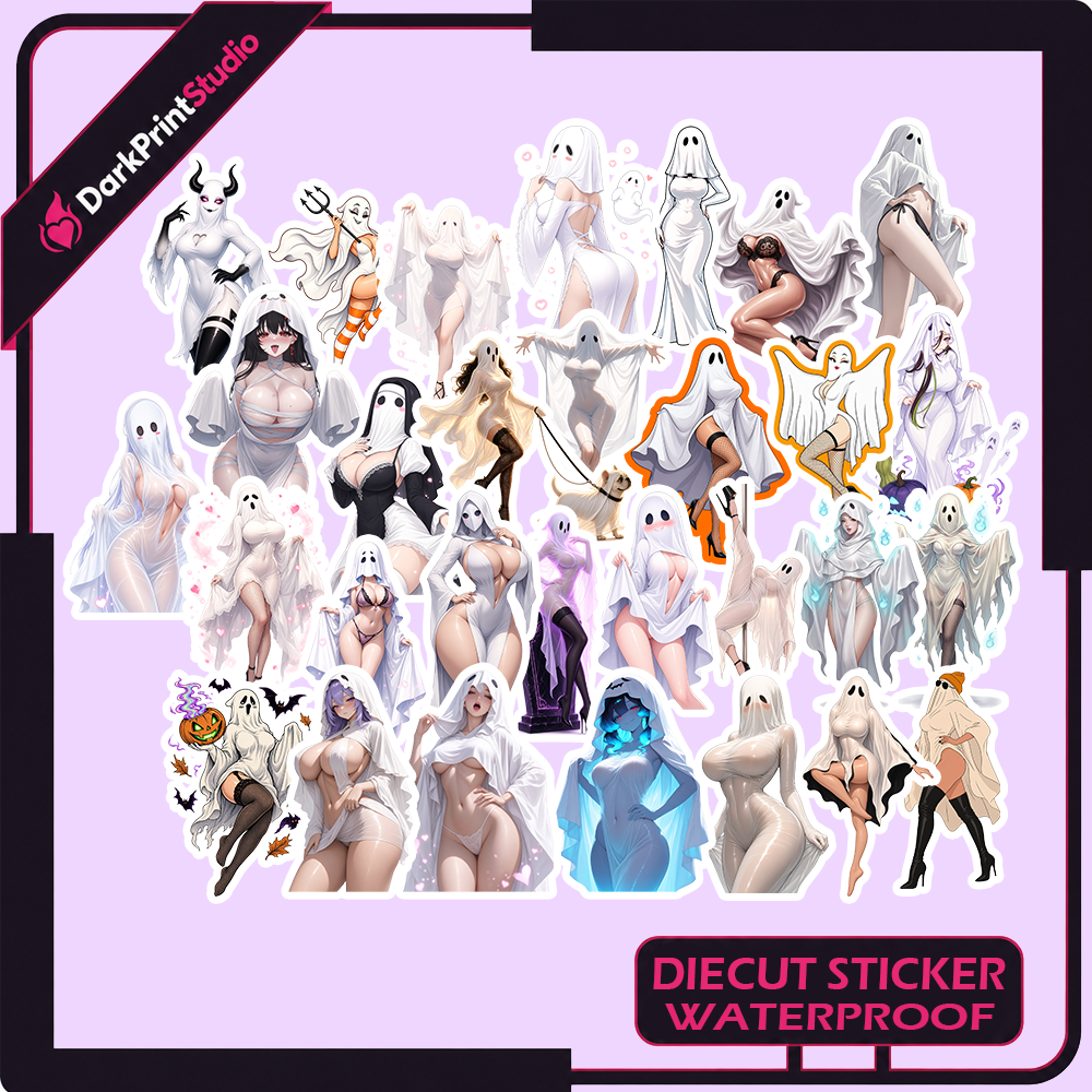 30PCS Anime Boo Stickers – Cute Ghost Girl Stickers, Halloween Sticker Pack, Waterproof Vinyl Decals