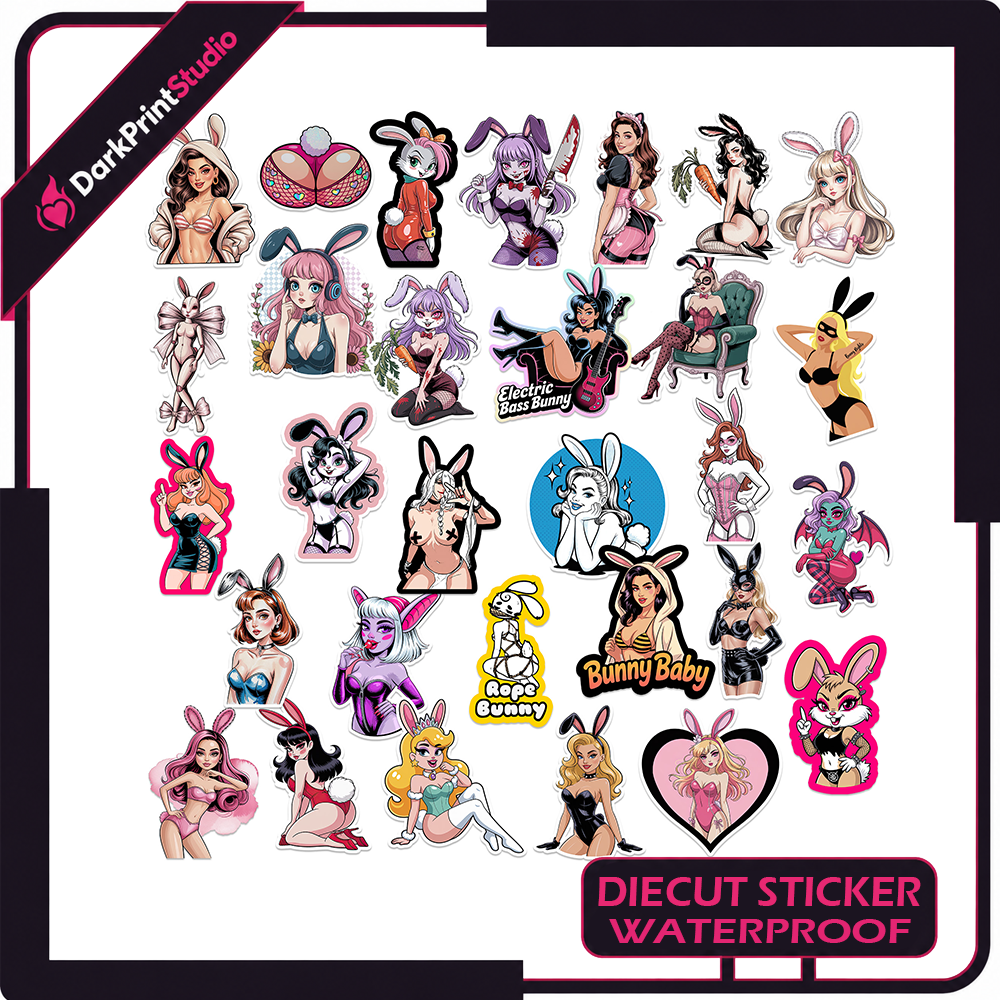 30PCS Sexy Bunny Girl Stickers – Bunny Girl Stickers, Pin Up Sticker Pack, Waterproof Vinyl Decals