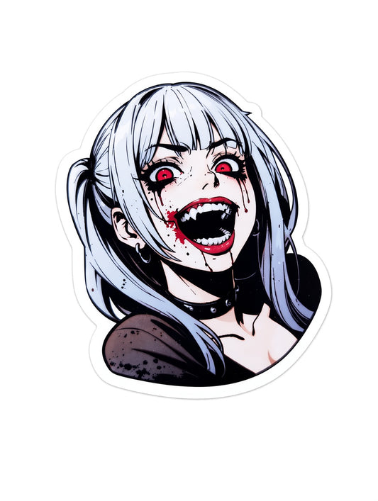 3pcs Crazy Vampire Anime Girl Stickers - Silver Hair Goth Waifu Vinyl Decal