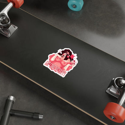 Eat Cake Die Happy Sticker, Gothic Pin Up Vinyl Decal, Retro Tattoo Girl Cupcake Cherry, Pink Aesthetic Waterproof Laptop Sticker - DarkPrintStudio™