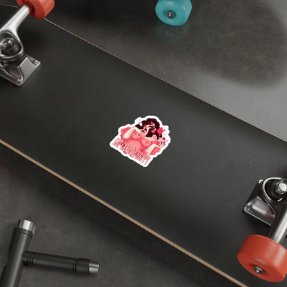 Eat Cake Die Happy Sticker, Gothic Pin Up Vinyl Decal, Retro Tattoo Girl Cupcake Cherry, Pink Aesthetic Waterproof Laptop Sticker - DarkPrintStudio™