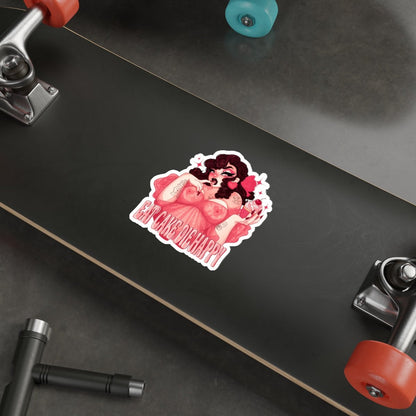 Eat Cake Die Happy Sticker, Gothic Pin Up Vinyl Decal, Retro Tattoo Girl Cupcake Cherry, Pink Aesthetic Waterproof Laptop Sticker - DarkPrintStudio™