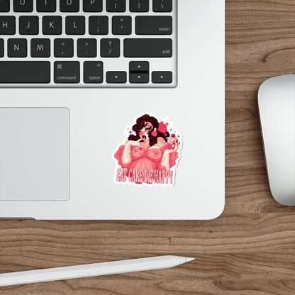Eat Cake Die Happy Sticker, Gothic Pin Up Vinyl Decal, Retro Tattoo Girl Cupcake Cherry, Pink Aesthetic Waterproof Laptop Sticker - DarkPrintStudio™