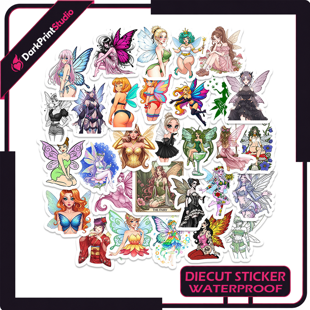 30PCS Sexy Fairy Stickers for Women, Fantasy Fairy Girl Vinyl Stickers, Cute Magical Fairy Decals for Laptop, Water Bottle, Phone, Journal